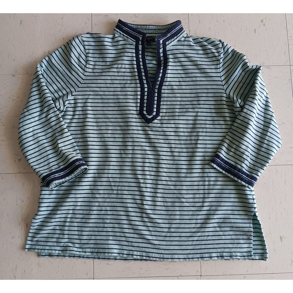 Talbots 2X Mint Green Terry Tunic with Navy Stripes